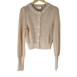 Aritzia Wilfred Cardigan Womens Medium Beige Alessia Crop Open Knit Mohair NEW
